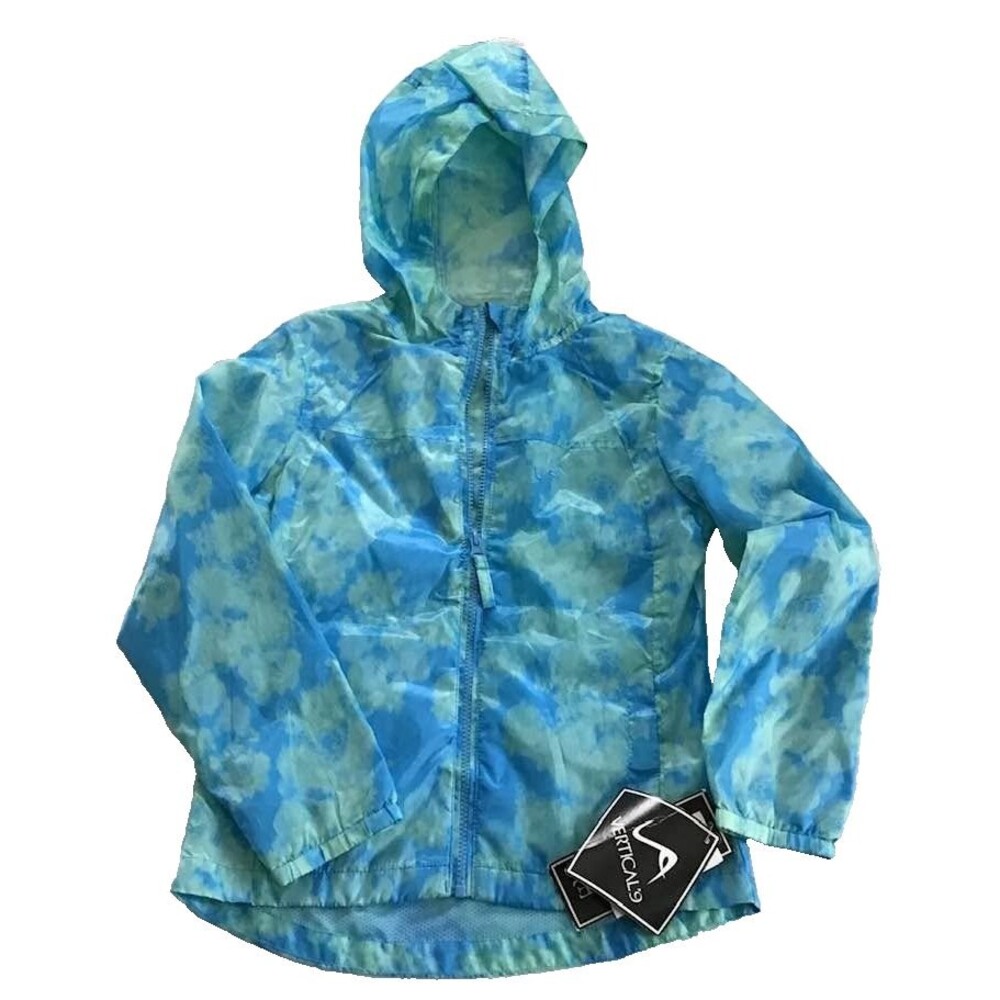 Rain Jacket Coat Girls Kid Hood Zip Size 8 Packable Windbreaker NWT Auqa